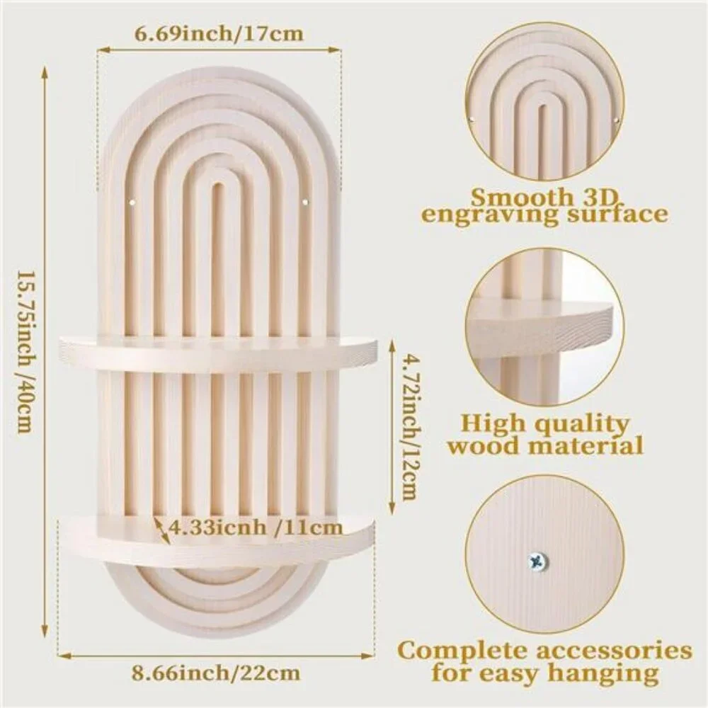 Wenqik Boho Wall Shelves Set of 2 White Arch Floating Wood Shelf for Nursery